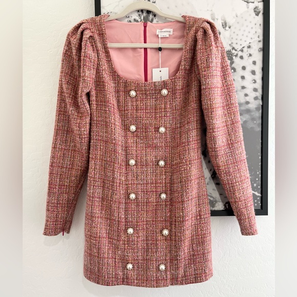 NWT Lovers and Friends Amira Tweed Wool Blend Pink Long Sleeve Mini Dress - Picture 3 of 12